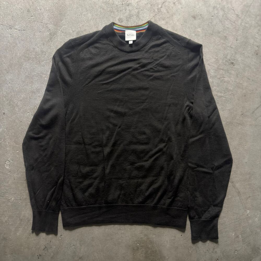 Paul Smith Men's Black Crew Neck Pullover Knit Sweater Logo Long Sleeve L